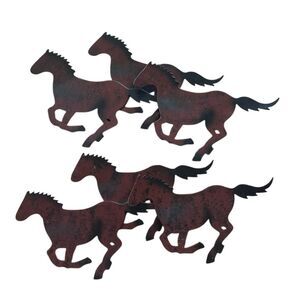 Vintage Set of 2 Metal Running Horses Wall Art Decor 3D Galloping Western Herd